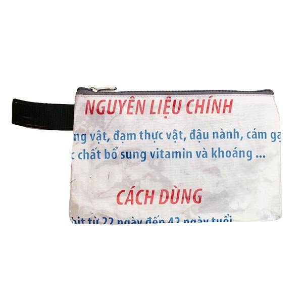 ベトナム 飼料袋 リメイク ポーチ ニワトリ ブルー 長方形 （コーティングあり マチなし）【画像2】