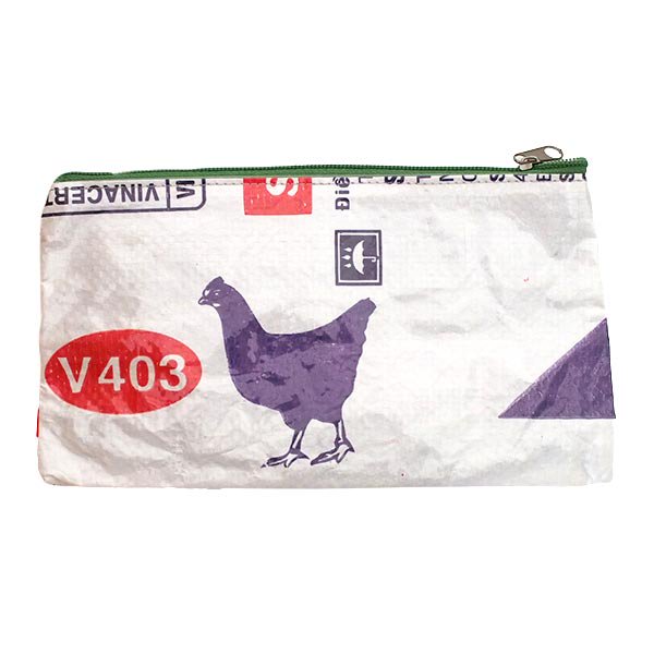 ベトナム 飼料袋 リメイク ポーチ ニワトリ パープル 長方形  （コーティングあり マチなし 持ち手なし）