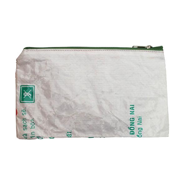 ベトナム 飼料袋 リメイク ポーチ ブタ  グリーン 長方形  （コーティングあり マチなし 持ち手なし）【画像2】