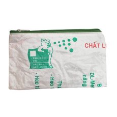 涼し気なアイテム ベトナム 飼料袋 リメイク ポーチ ブタ  グリーン 長方形  （コーティングあり マチなし 持ち手なし）