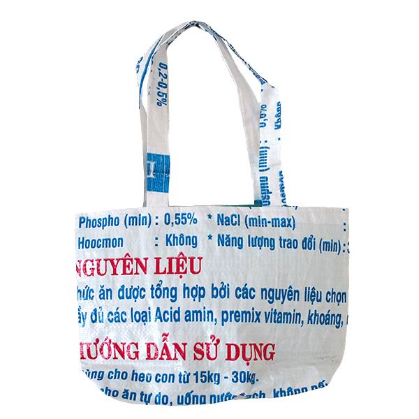 ベトナム 飼料袋 リメイク ショルダーバッグ ブタ ブルー （ビニールコーティングなし マチあり ）【画像2】