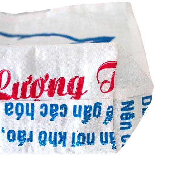 ベトナム 飼料袋 リメイク ショルダーバッグ ブタ ブルー （ビニールコーティングなし マチあり ）【画像4】
