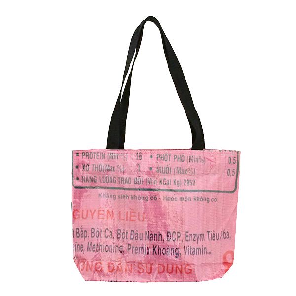 ベトナム 飼料袋 リメイク バッグ ブタ ピンク （肩掛けOK ビニールコーティング マチあり）【画像2】