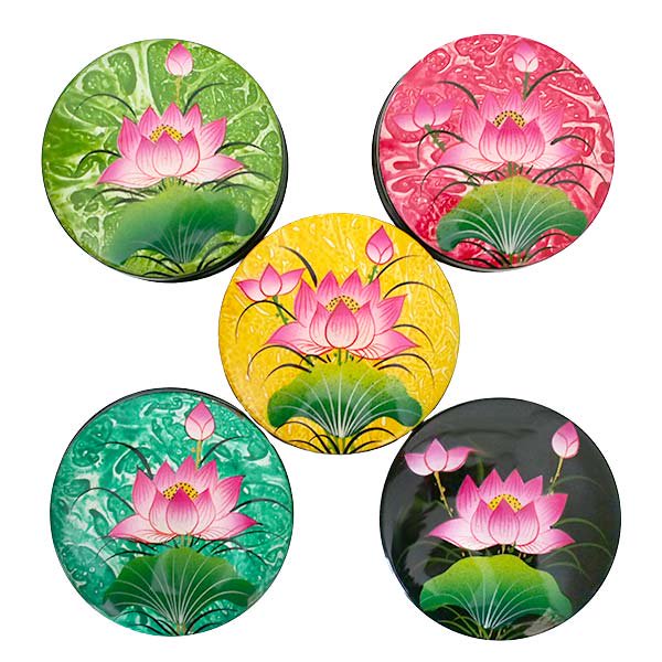 ベトナム  漆塗り ロータス 丸形 小物入れ マーブリング  蓮の花 伝統工芸