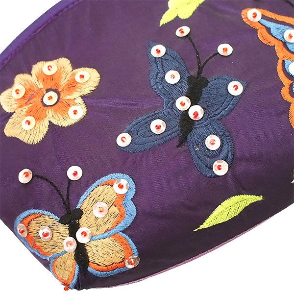 ベトナム 刺繍 ポーチ 蝶々と花 ビーズ （3色）13×20cm マチあり【画像5】