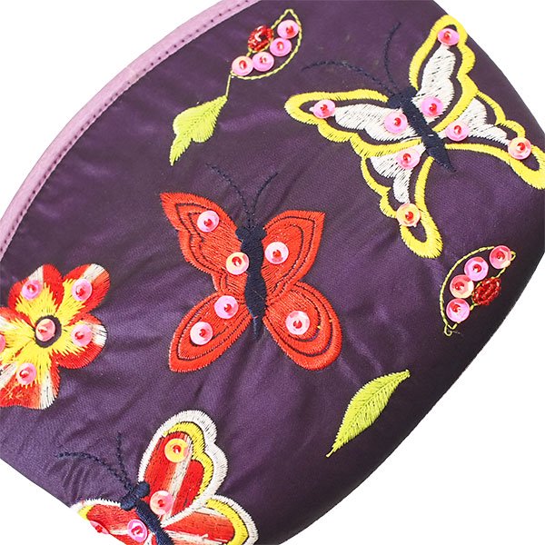 ベトナム 刺繍 ポーチ 蝶々と花 ビーズ （3色）13×20cm マチあり【画像7】