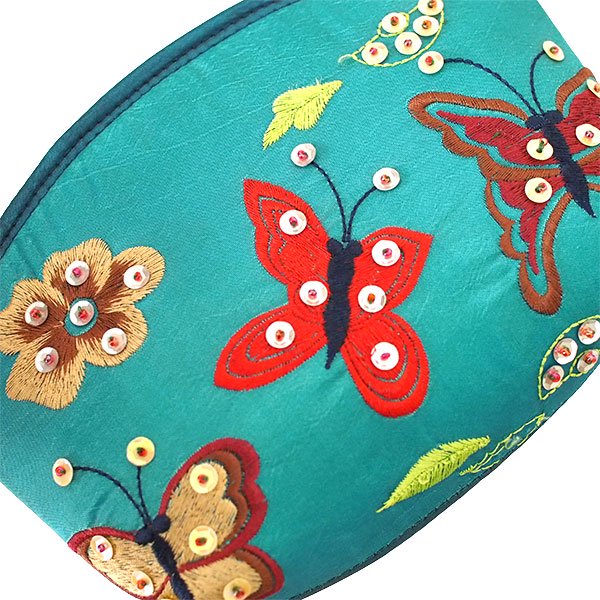 ベトナム 刺繍 ポーチ 蝶々と花 ビーズ （3色）13×20cm マチあり【画像9】