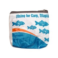 ベトナム 飼料袋 リメイク ポーチ 魚 ブルー オレンジ （ビニールコーティング  マチあり）