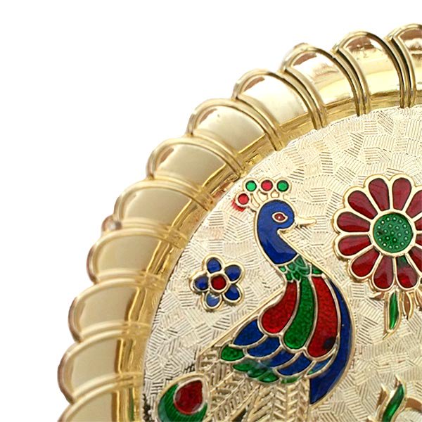 インド  孔雀柄 礼拝皿 直径約14.5cm  お供物を供する際に使用されるお皿【画像3】