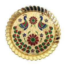 インド  孔雀柄 礼拝皿 直径約14.5cm  お供物を供する際に使用されるお皿