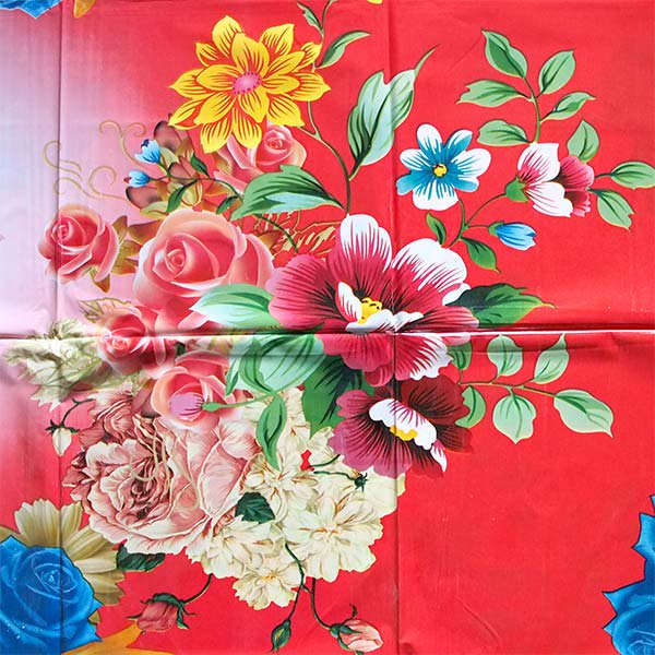ベトナム  ビニールクロス  薔薇と花 レッド 約188×136cm レトロ ポップ アジアン食堂