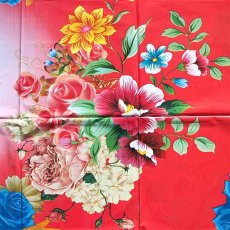 台所のもの日用品 ベトナム  ビニールクロス  薔薇と花 レッド 約188×136cm レトロ ポップ アジアン食堂