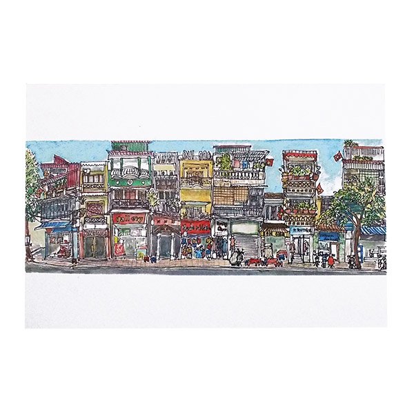 画家 Eriko Hamada ベトナム ポストカード 「ハノイ旧市街」 【画像1】