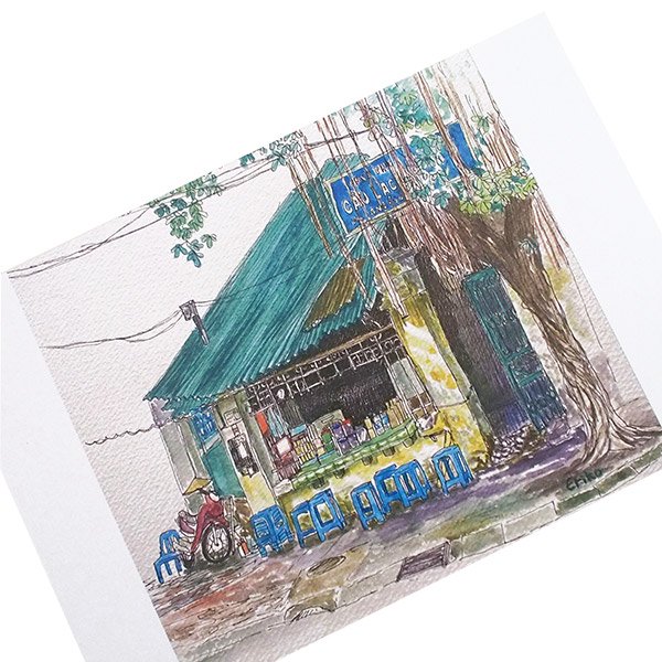 画家 Eriko Hamada ベトナム ポストカード 「角の休憩所」 【画像3】