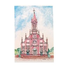 ベトナム インド ポストカード  画家 Eriko Hamada ベトナム ポストカード 「ダナン教会」 