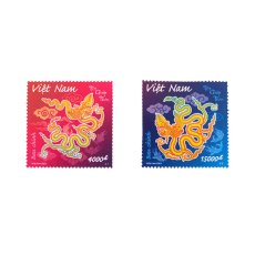 アジアの文房具 ベトナム  切手 2024年 辰年 ドラゴン 2種