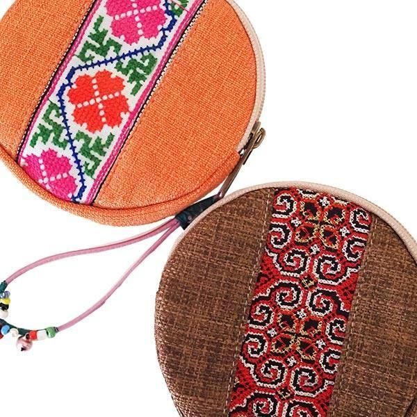 モン族 コインケース 刺繍ポーチ まる型かわいい4種