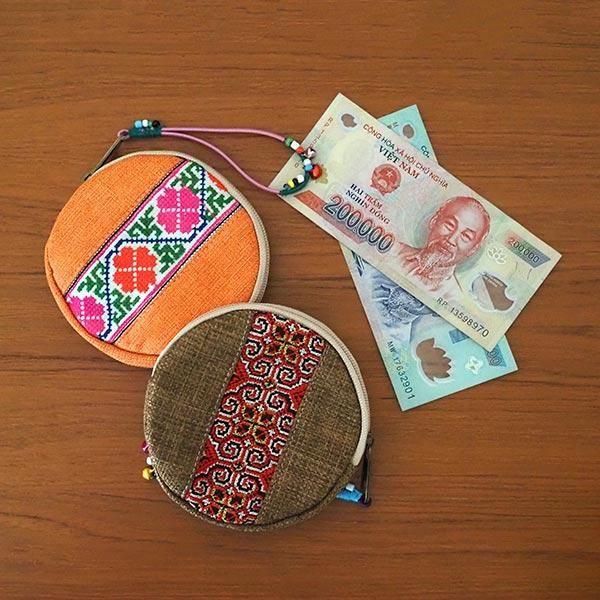 モン族 コインケース 刺繍ポーチ まる型かわいい4種