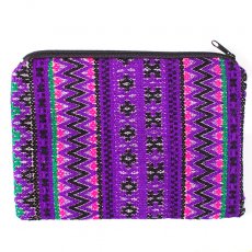 紫・パープル グアテマラ ウィピル刺繍 ポーチ（片面刺繍）