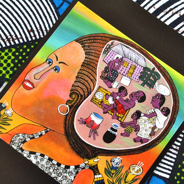 アフリカ ポストカード ティンガティンガ「望郷〜都会に出た娘の見る夢は」【画像2】
