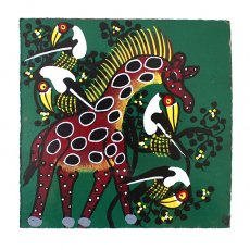 アフリカ バッグ 小物雑貨 ティンガティンガ・アート キリンとトリ 15×15cm
