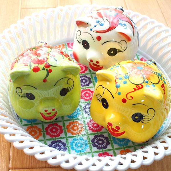ベトナム バッチャン焼き ブタの貯金箱（3色）