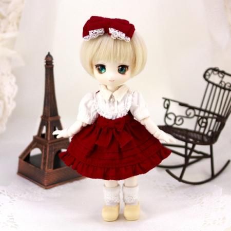 4425円 オビツ11サイズ スウィートリボンワンピース レッド×ホワイト - DOLLCEハンドメイド