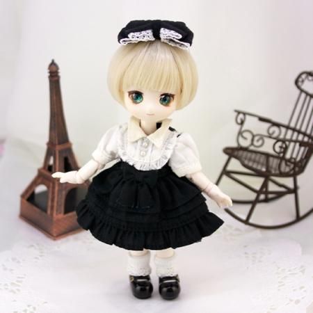 オビツ11サイズ スウィートリボンワンピース ブラック×ホワイト - Dollウィッグと洋服のお店---DOLLCE---ドルチェ