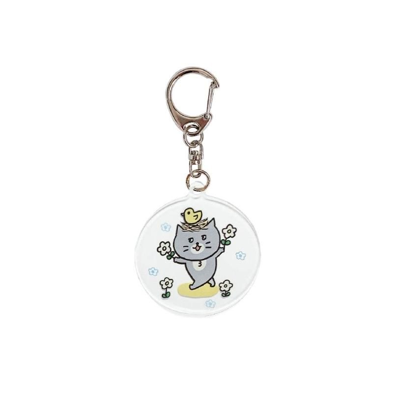 ねもとねも 灰色キャットアクリルキーホルダー お花ぱあぁっ