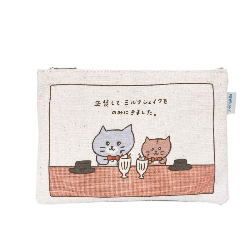 ねもとねも 灰色キャットフラットポーチ おでかけ - FEWMANY ONLINE SHOP