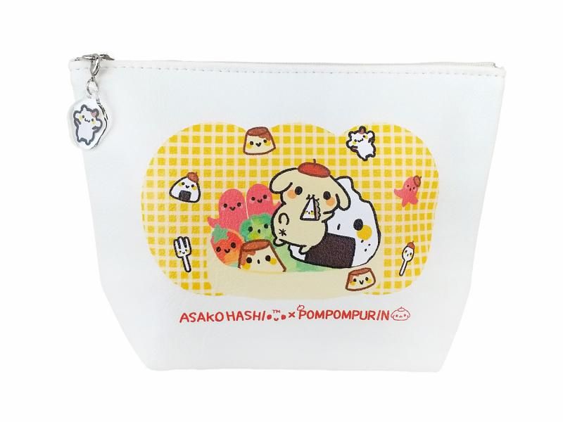 はしあさこ×ポムポムプリン チャーム付き舟形ポーチ【FEWMANY x SANRIO