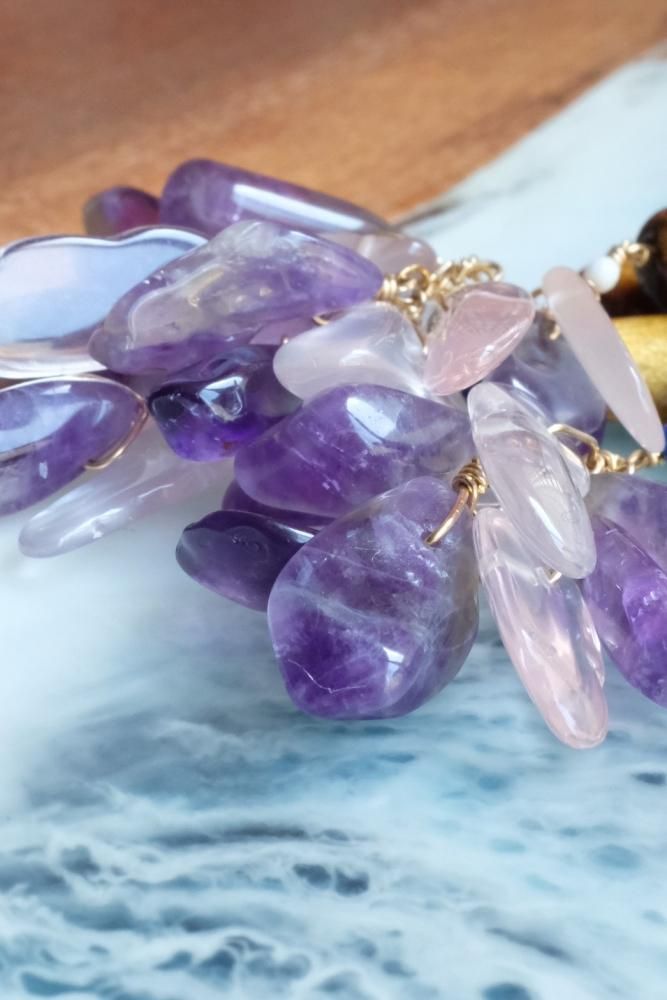 Amethyst × Rose Quartz Long Earring-Handmade jewelry DESLIE
