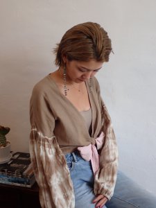 I am...Wgauze Puff Sleeve Cardigan