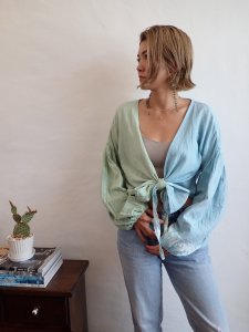 I am...Wgauze Puff Sleeve Cardigan