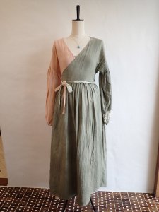 I am...W gauze Puff Sleeve Wrap Long Dress