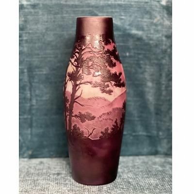 驚きの値段で D'Argental】アールヌーボーフラワーベース（サイン入り！BOX付 工芸ガラス