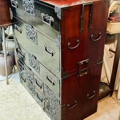 丸金具 庄内箪笥2段 時代箪笥 古タンス 収納 古家具