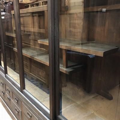 ガラス戸棚　引き出し　4杯　ゆらゆらガラス　古道具　アンティーク ガラス戸棚引き出し4杯ゆらゆらガラス古道具アンティーク