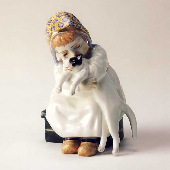 希少Meissenマイセン猫を抱く少女ヘンチェル人形　フギュリン美品