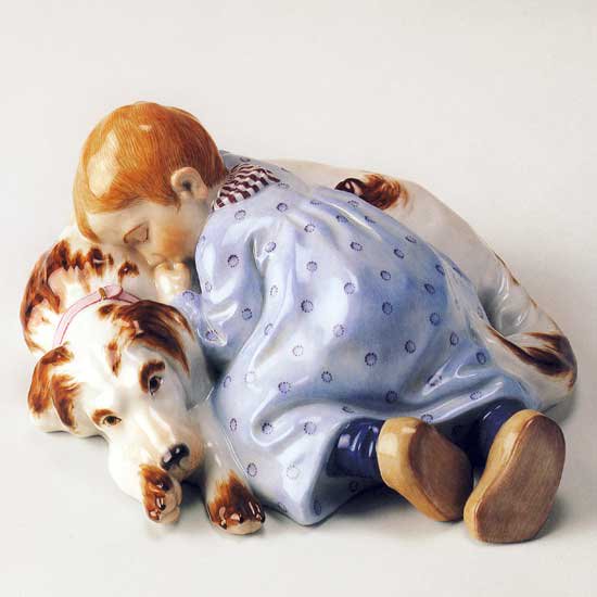 マイセン ヘンチェル人形 眠る子どもと犬 西洋陶磁器 テーブルウエア アルテサニア ノーブレ Artesania Noble