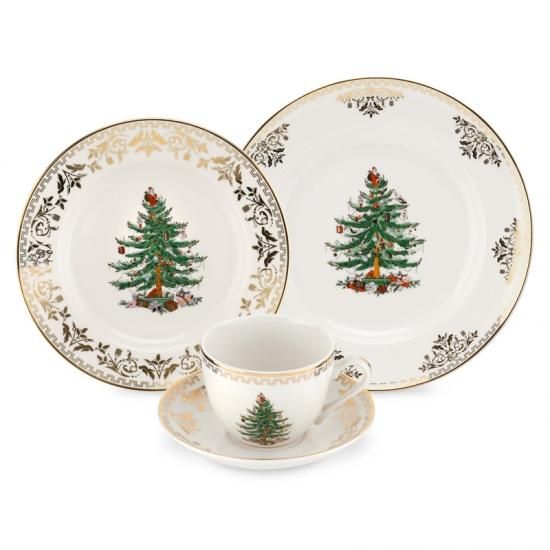 スポード Spode クリスマス・ツリー ゴールド Chirstmas Tree Gold　4ピースディナーセット -  西洋陶磁器・テーブルウエア｜アルテサニア・ノーブレ Artesania Noble