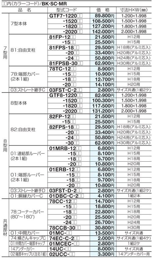三菱　三菱住設品価格表　1991年10月　価格表 四国化成の大型フェンス、GTF7型を定価の30％オフで販売中