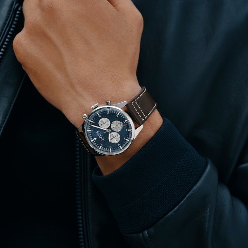 ヒューゴボス　時計　メンズ　パイオニア　1513709　ブルー×ブラウンレザーベルト- 腕時計の通販ならワールドウォッチショップ