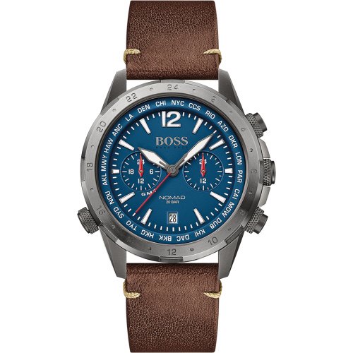 ヒューゴボス　時計　メンズ　ノマド　1513773　ブルー×ブラウンレザーベルト- 腕時計の通販ならワールドウォッチショップ