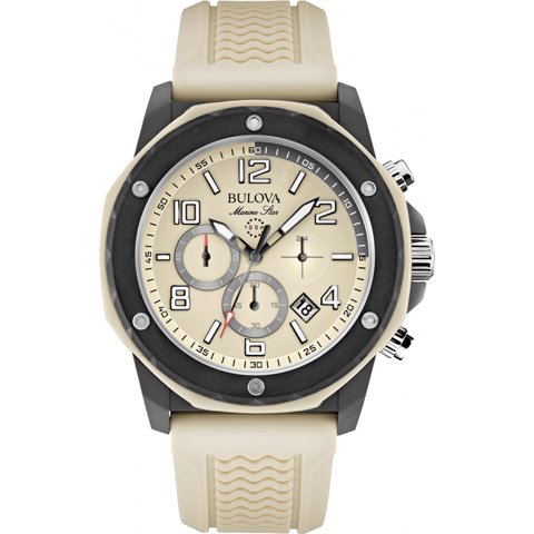 ブローバ　腕時計　マリンスター　クロノグラフ　98B201　ベージュ×ベージュラバーベルト - 腕時計の通販ならワールドウォッチショップ