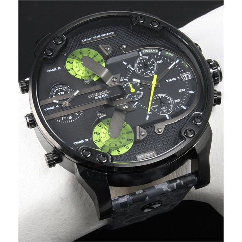 ディーゼル 腕時計　ミスターダディー　DZ7311　ブラック×カモフラージュ柄レザーベルト - 腕時計の通販ならワールドウォッチショップ