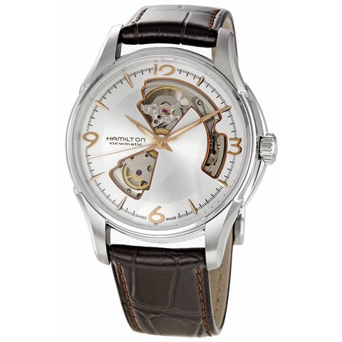 ハミルトン　腕時計　ジャズマスター　ビューマチック　 H32565555　オープンハート　シルバー×ブラウンレザー -  腕時計の通販ならワールドウォッチショップ