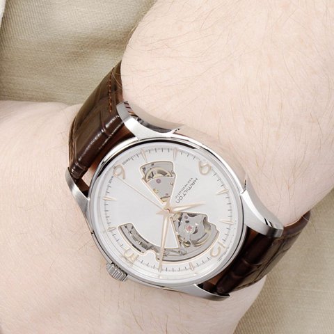 ハミルトン　腕時計　ジャズマスター　ビューマチック　 H32565555　オープンハート　シルバー×ブラウンレザー -  腕時計の通販ならワールドウォッチショップ