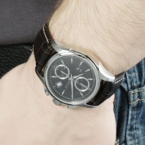 ハミルトン　腕時計　ジャズマスター　オートクロノ　H32616533　ブラック×ブラウンレザー - 腕時計の通販ならワールドウォッチショップ