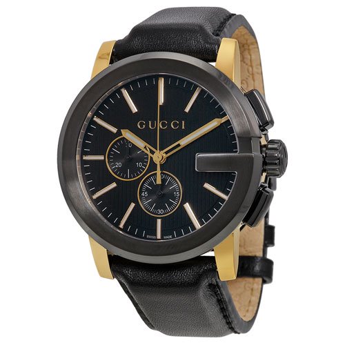 グッチ　腕時計　メンズ　G-クロノ　YA101203　ブラックダイアル×ブラックレザーベルト - 腕時計の通販ならワールドウォッチショップ